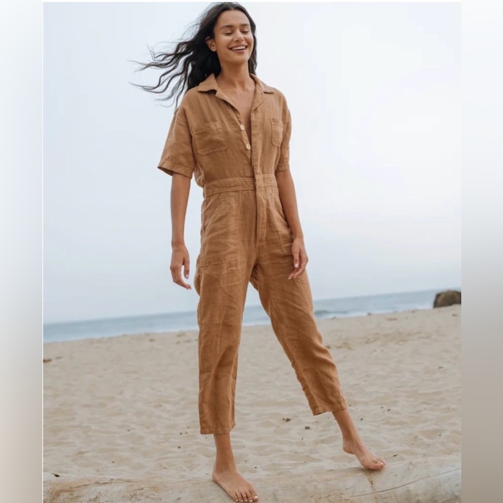 MATE the label 100% linen short sleeve jumpsuit. Size Medium.